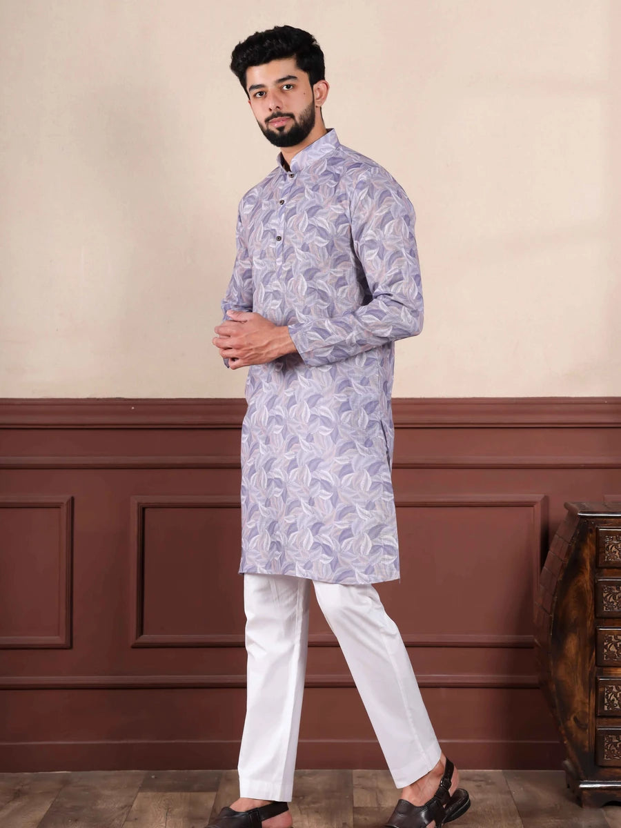 Timeless Lavender Linen Kurta Pajama | Ethnic Charm with Digital Print