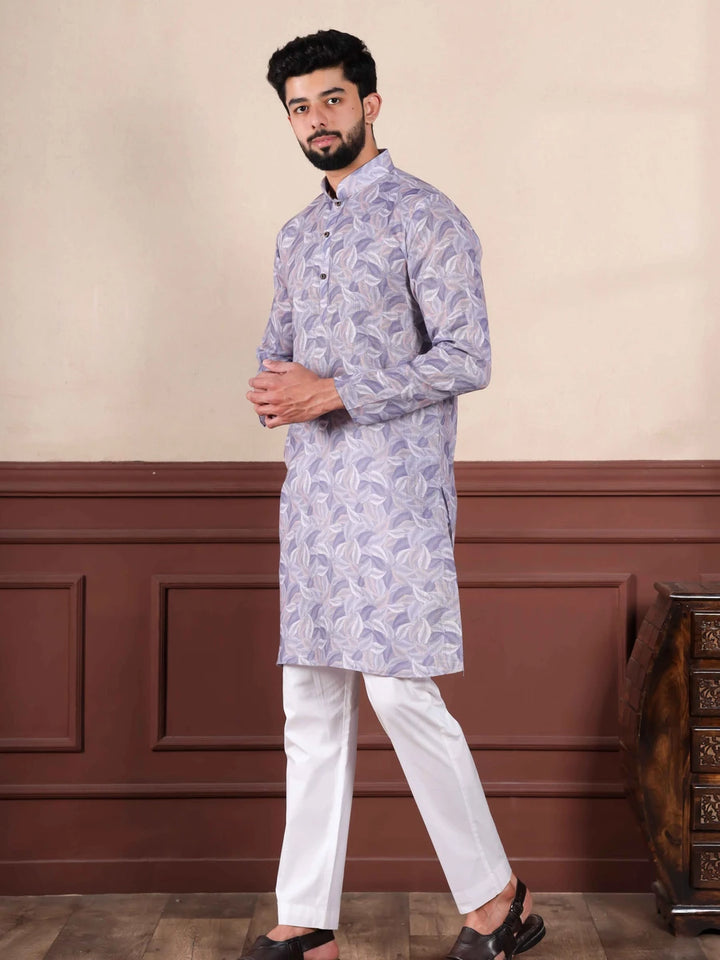 Timeless Lavender Linen Kurta Pajama | Ethnic Charm with Digital Print