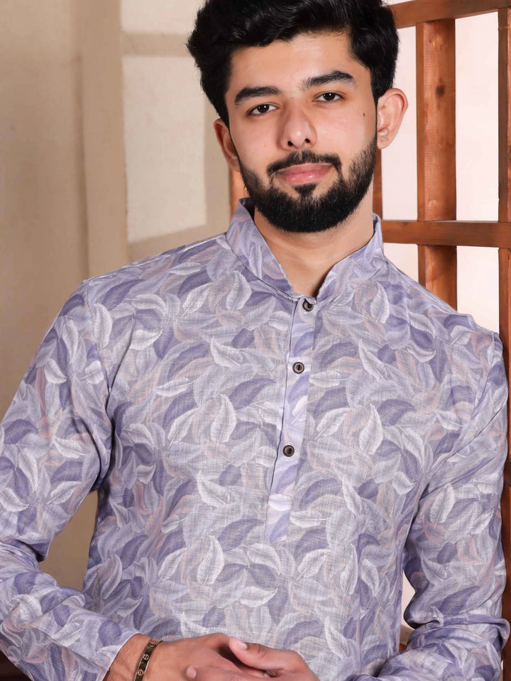 Timeless Lavender Linen Kurta Pajama | Ethnic Charm with Digital Print