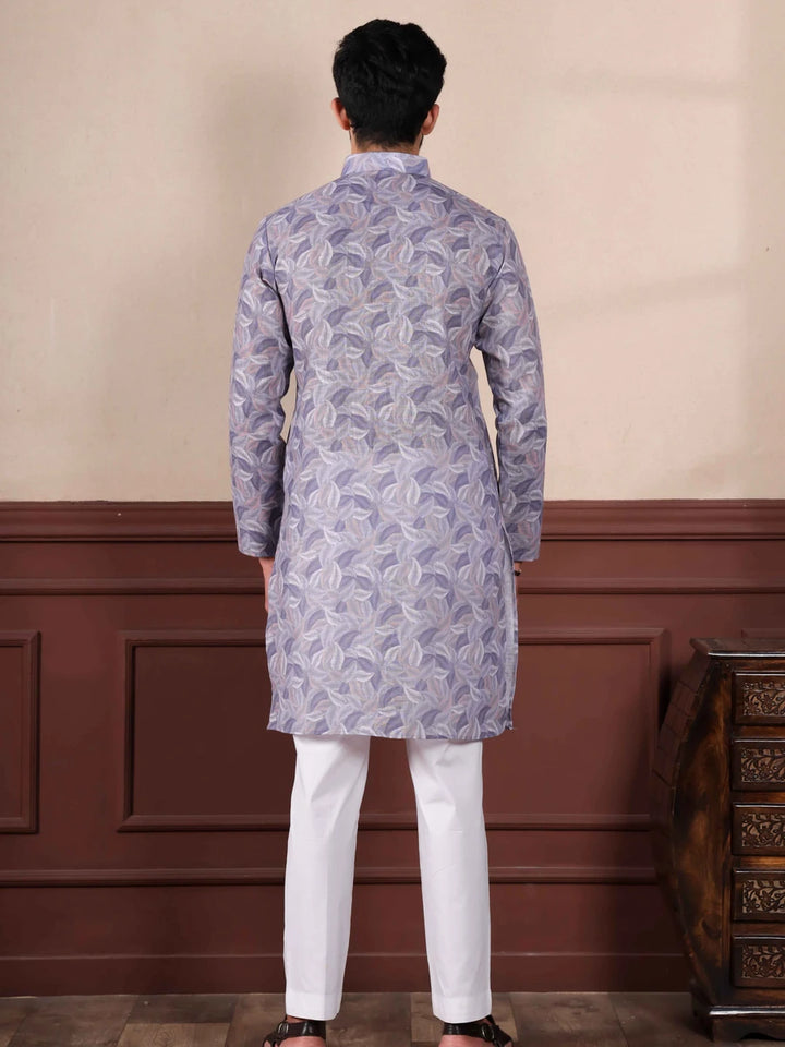 Timeless Lavender Linen Kurta Pajama | Ethnic Charm with Digital Print