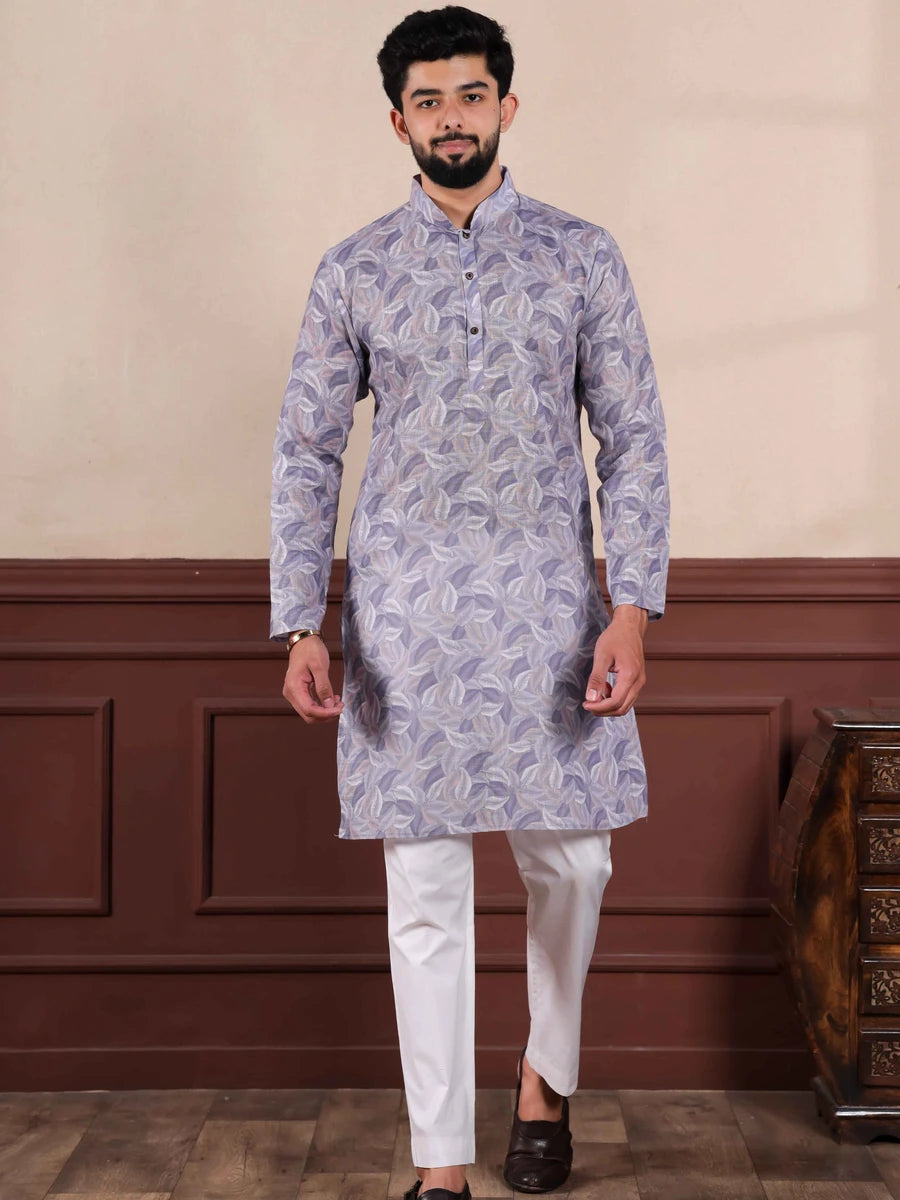 Timeless Lavender Linen Kurta Pajama | Ethnic Charm with Digital Print