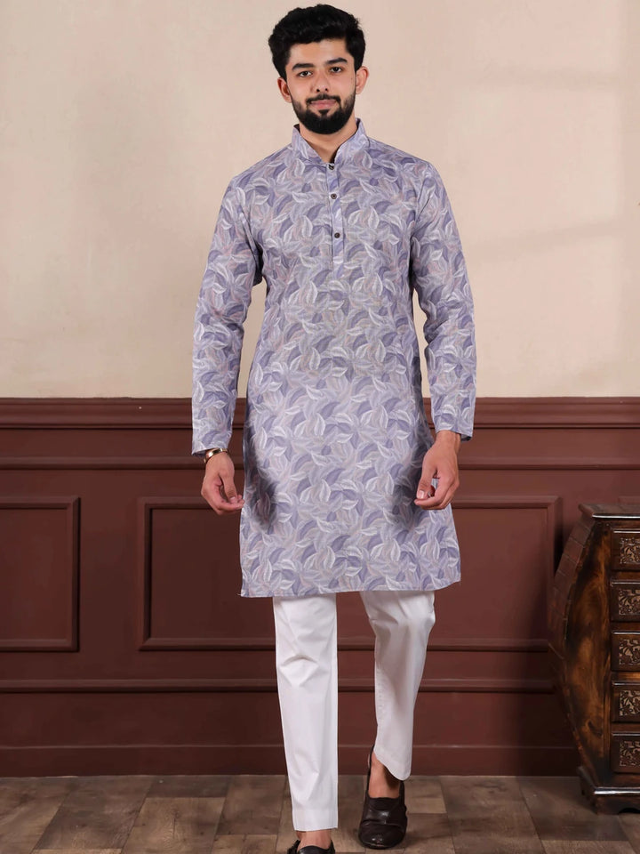 Timeless Lavender Linen Kurta Pajama | Ethnic Charm with Digital Print