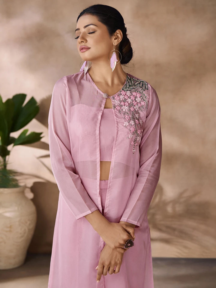 Luxurious Organza Co-ord Set | Pink Beauty with Exquisite Hand Work
