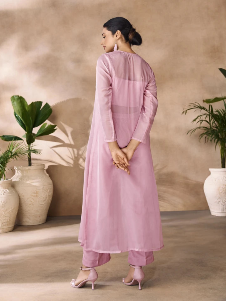 Luxurious Organza Co-ord Set | Pink Beauty with Exquisite Hand Work