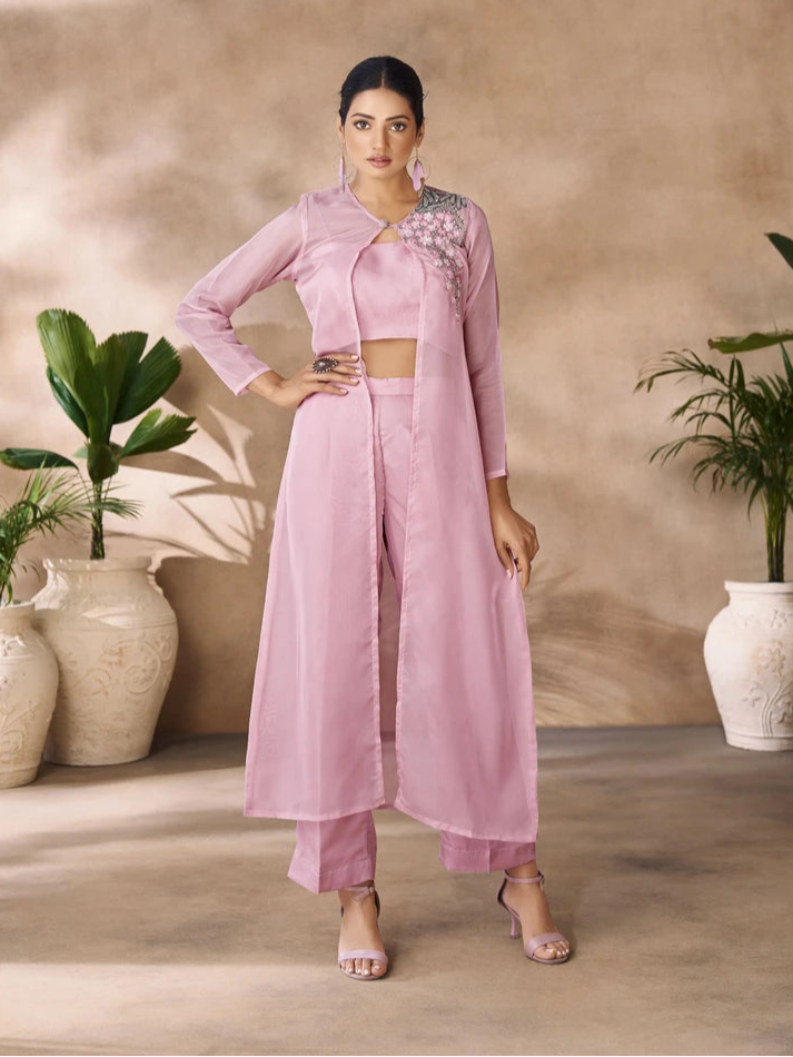Luxurious Organza Co-ord Set | Pink Beauty with Exquisite Hand Work