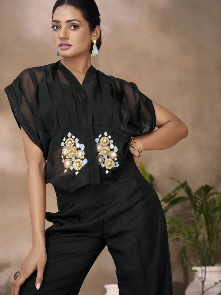 Black Organza Two-Piece | Luxurious Designer Hand Work Suit