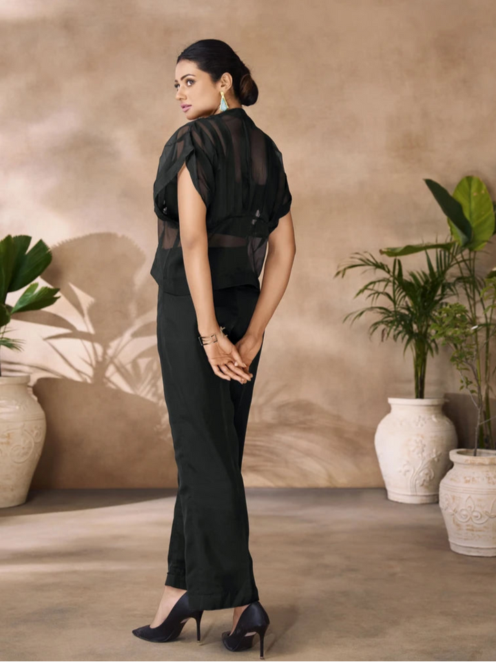 Black Organza Two-Piece | Luxurious Designer Hand Work Suit