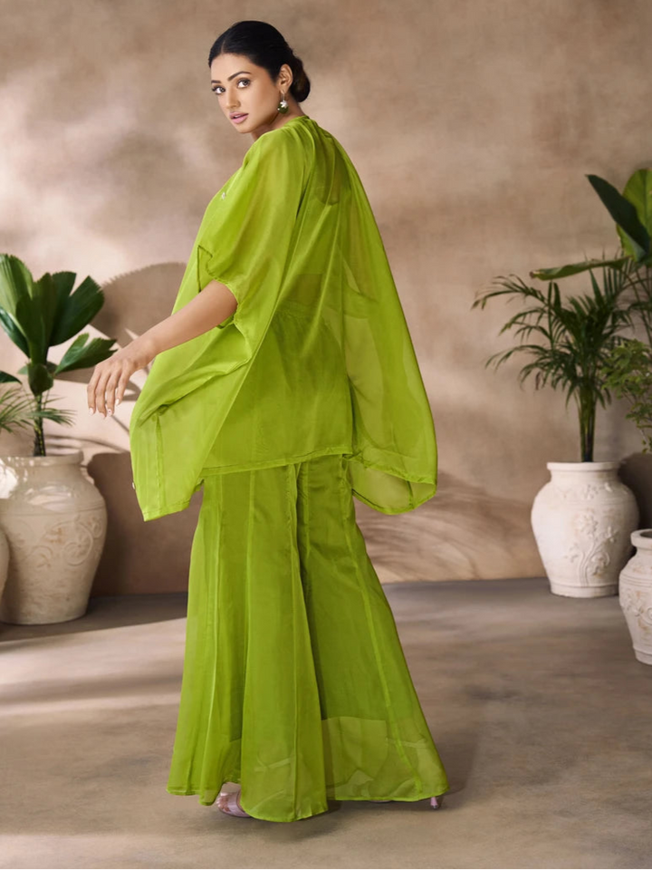 Exquisite Parrot Green Organza Co-ord Set | Fashionable Ethnic Wear