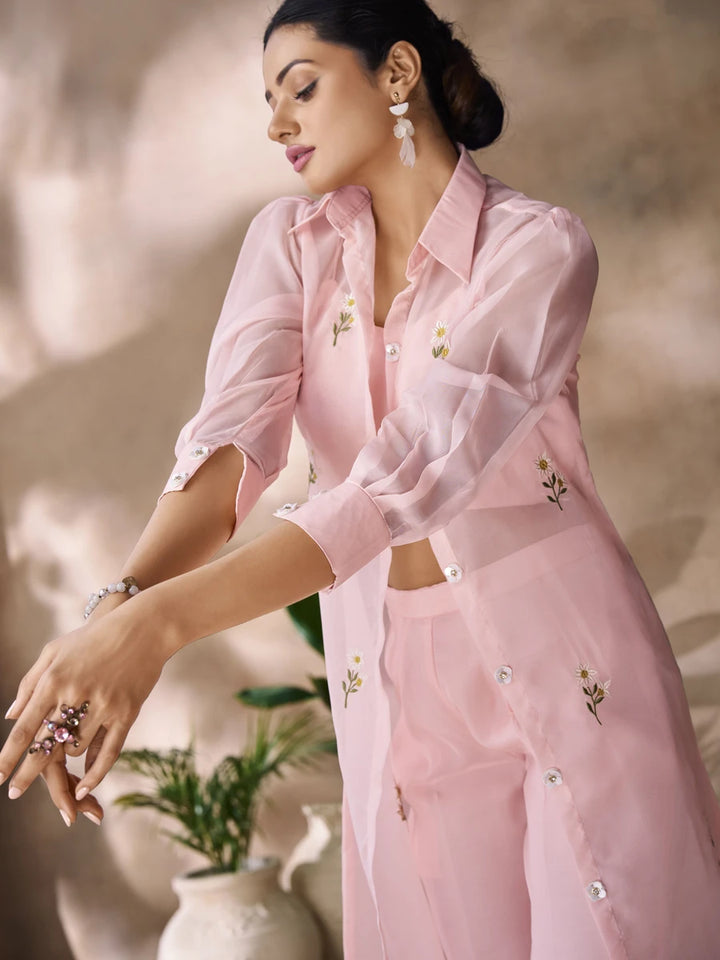 Ethnic Designer Co-ord Set | Light Peach Organza with Hand Work