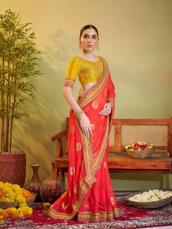 Red Viscose Saree with Embroidery | Art Silk Blouse for Weddings