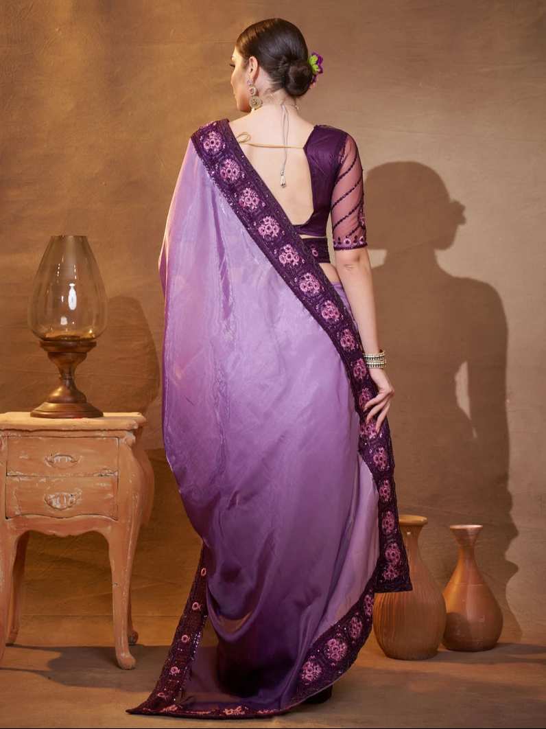 Premium Satin & Jimmy Choo Saree | Purple Hue with Elegant Blouse