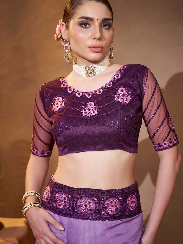 Premium Satin & Jimmy Choo Saree | Purple Hue with Elegant Blouse