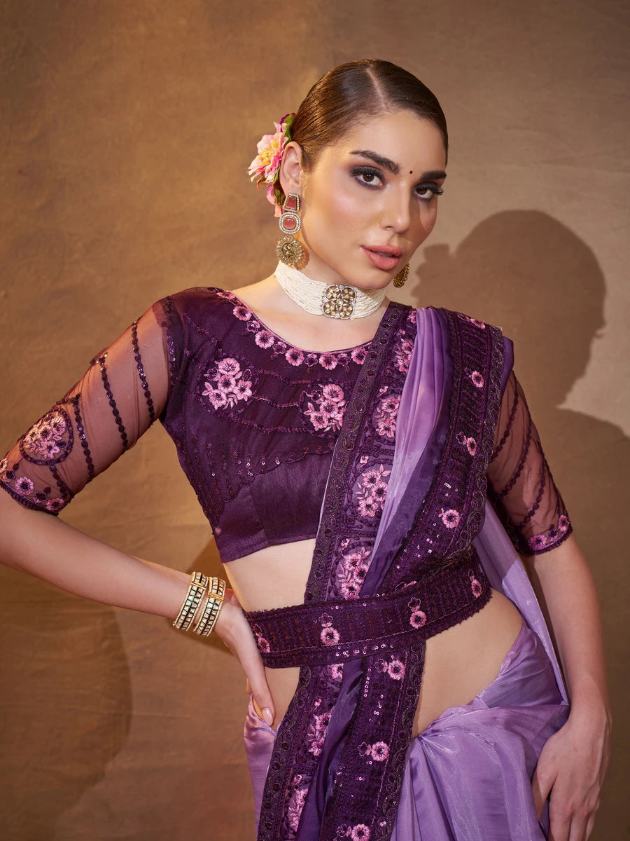 Premium Satin & Jimmy Choo Saree | Purple Hue with Elegant Blouse