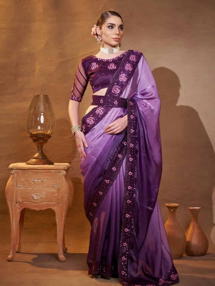 Premium Satin & Jimmy Choo Saree | Purple Hue with Elegant Blouse