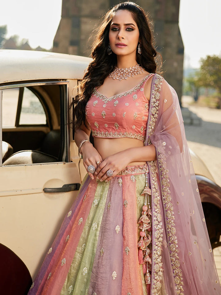 Party Wear Lehenga Choli | Tissue with Beads & Net Dupatta