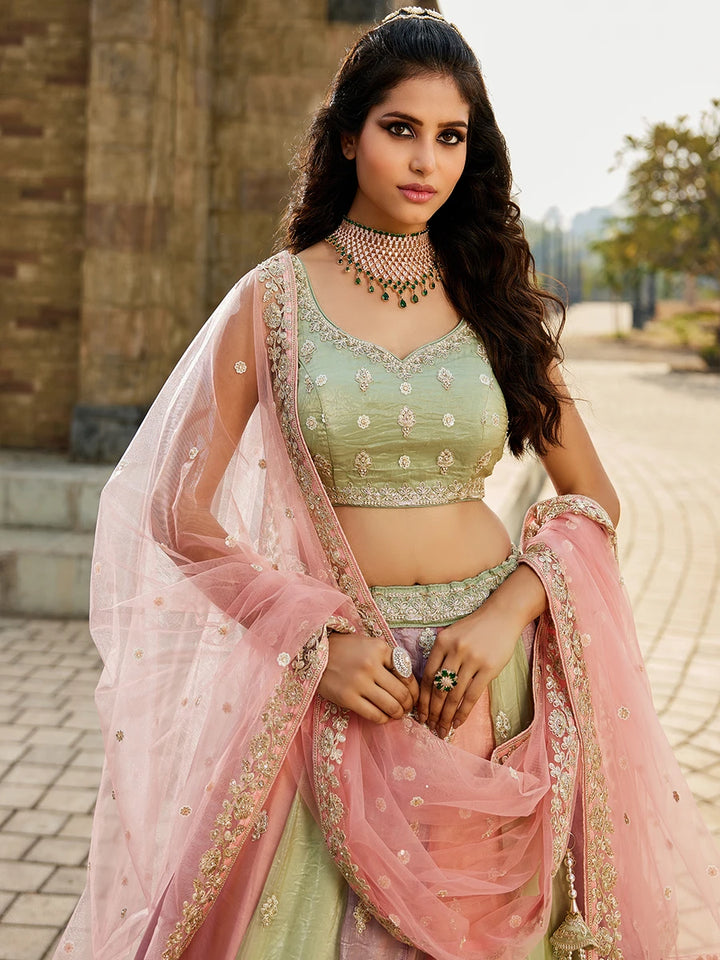 Party Wear Lehenga Choli | Tissue with Beads & Net Dupatta