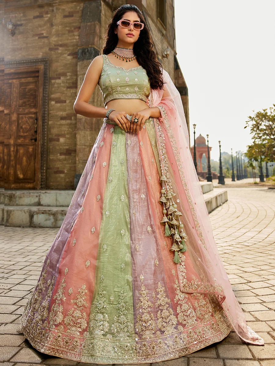Party Wear Lehenga Choli | Tissue with Beads & Net Dupatta