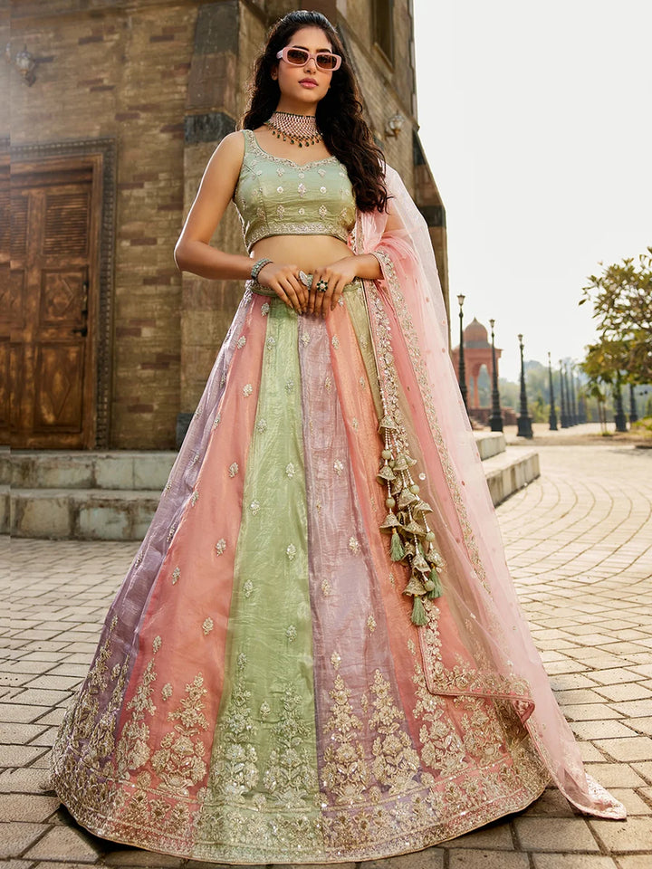 Party Wear Lehenga Choli | Tissue with Beads & Net Dupatta