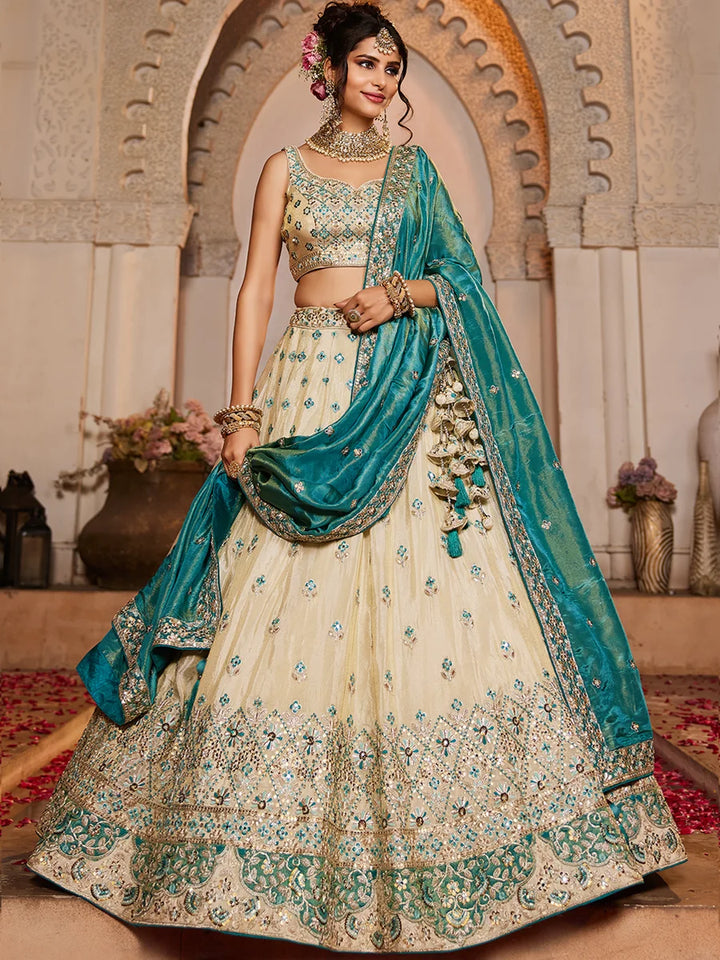 Luxury Purple & Rama Tissue Lehenga for Women with Handcrafted Bead & Stone Work