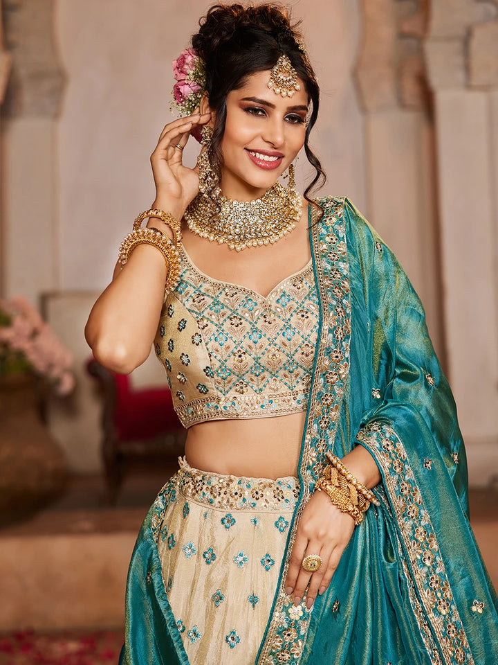 Luxury Purple & Rama Tissue Lehenga for Women with Handcrafted Bead & Stone Work