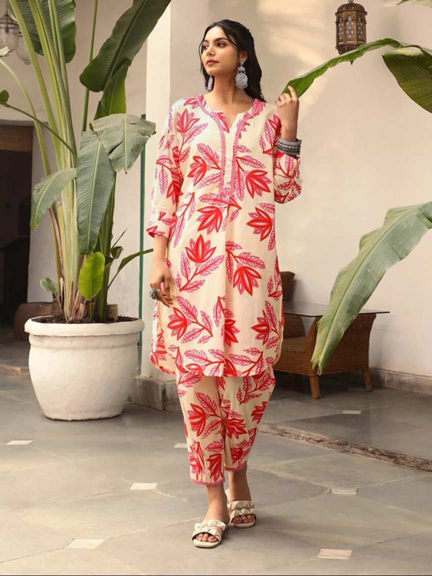 Beige Cotton Blend Kurti | Chic Designer Printed Ethnic Style