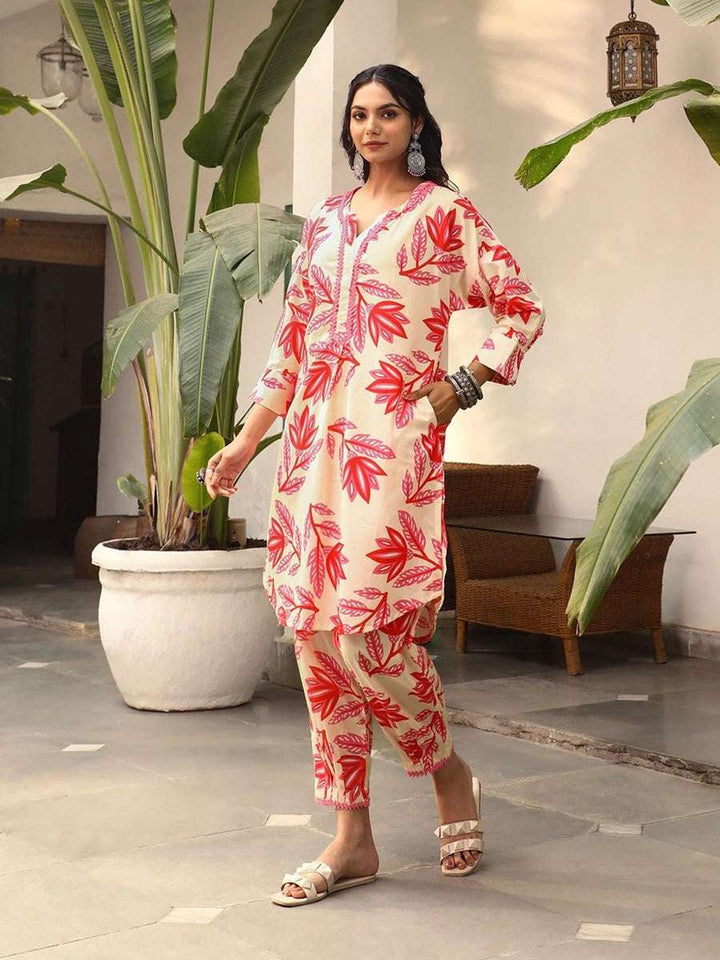 Beige Cotton Blend Kurti | Chic Designer Printed Ethnic Style