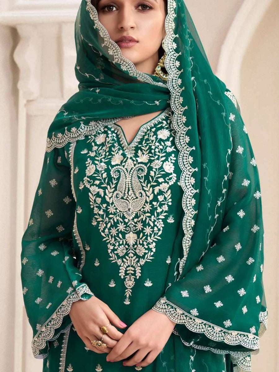 Stunning Green Chiffon Suit | Perfect for Weddings & Festivals