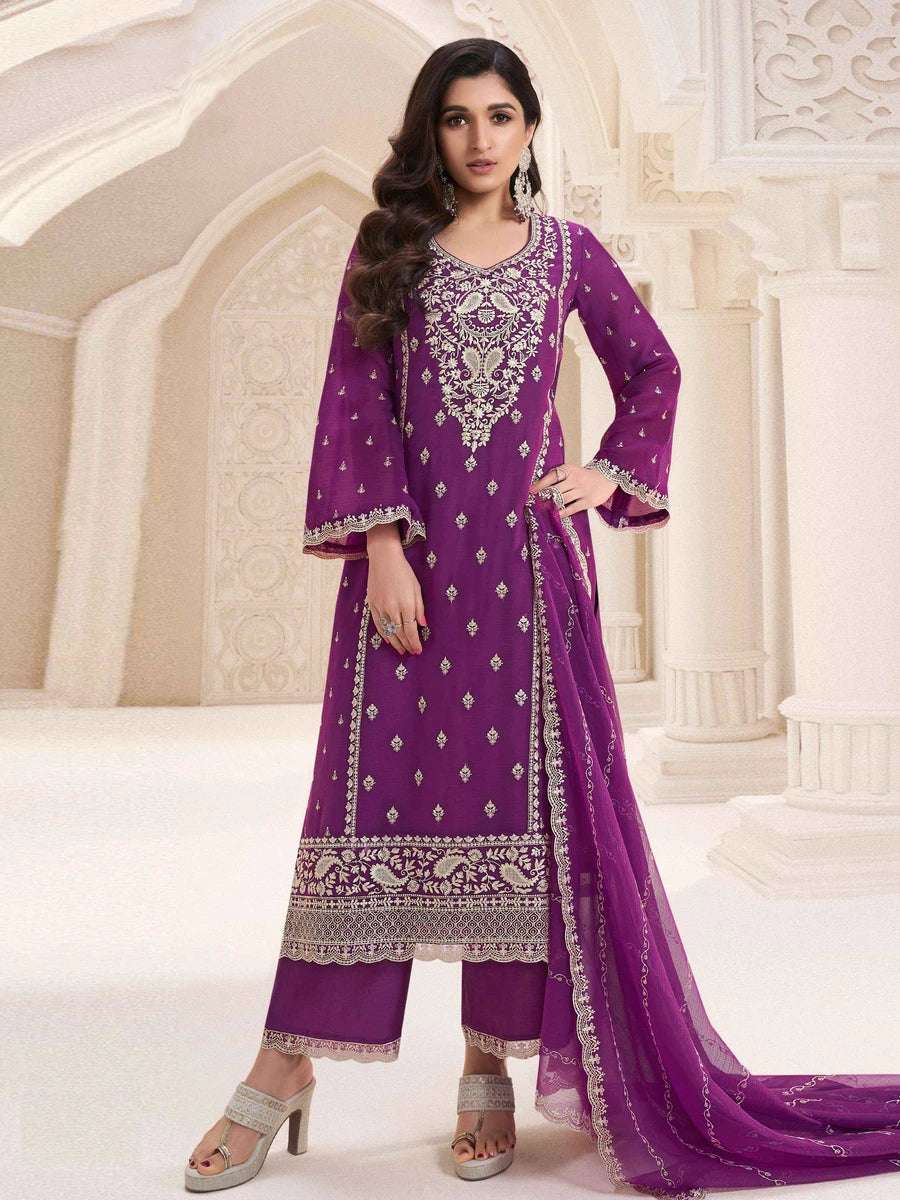 Stylish Purple Chiffon Salwar Suit | Perfect for Weddings & Parties