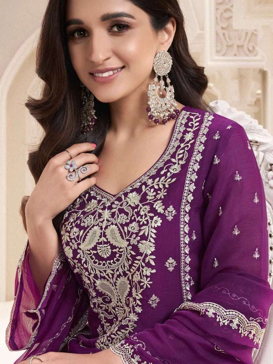 Stylish Purple Chiffon Salwar Suit | Perfect for Weddings & Parties