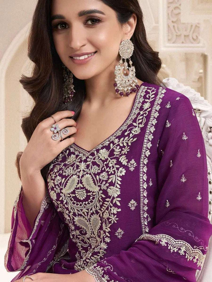 Stylish Purple Chiffon Salwar Suit | Perfect for Weddings & Parties