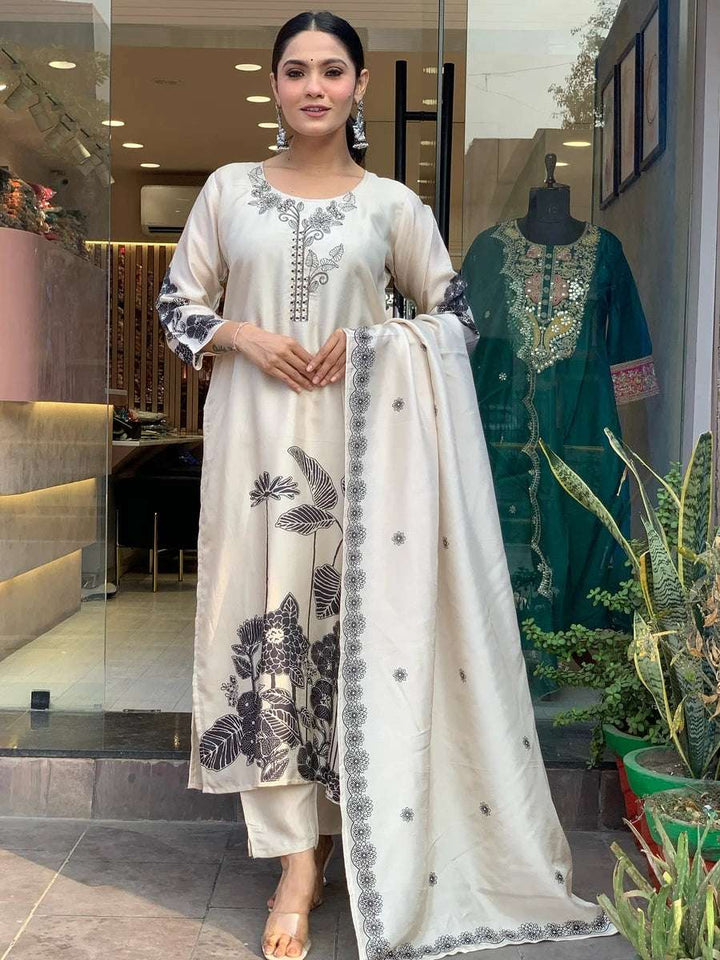 Premium Off-White Salwar Suit | Chinon & Viscose Gadhwal with Dupatta
