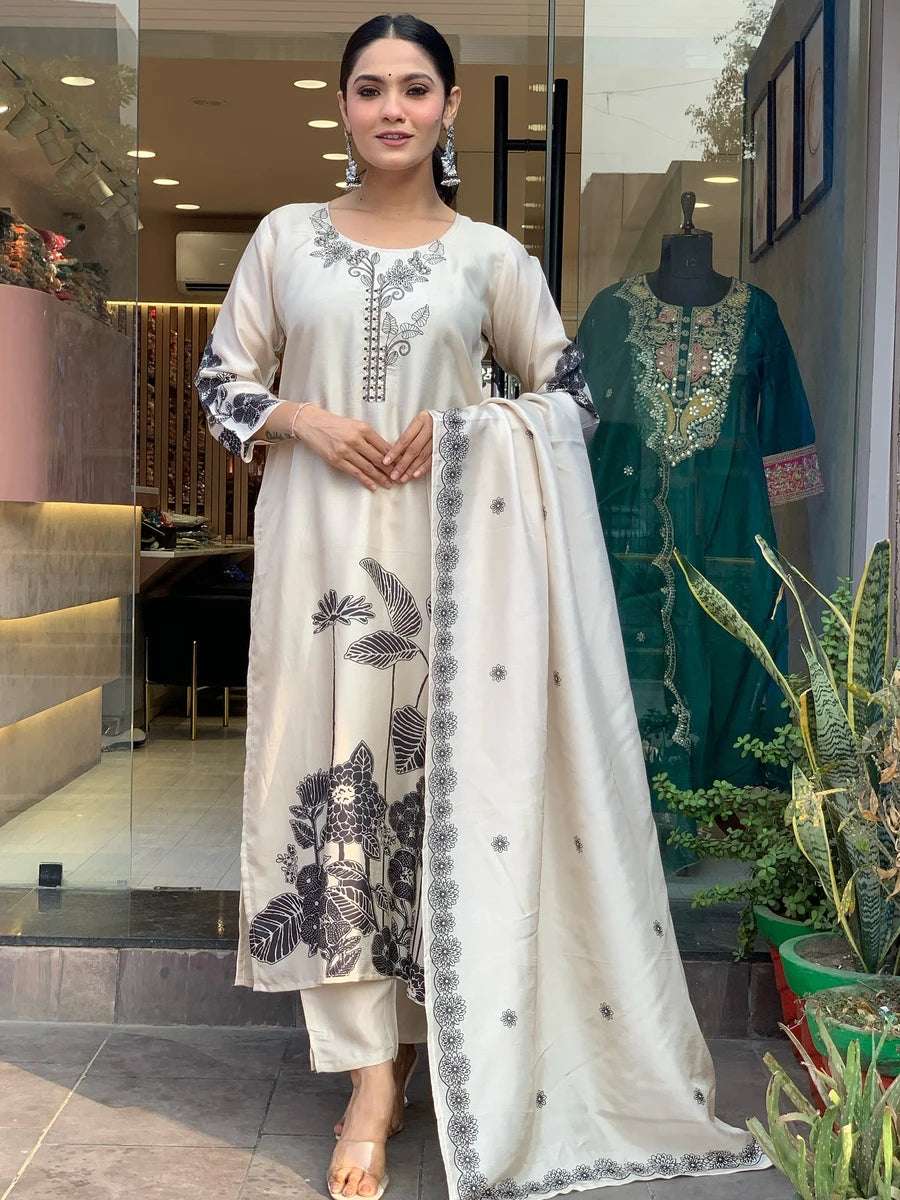 Premium Off-White Salwar Suit | Chinon & Viscose Gadhwal with Dupatta