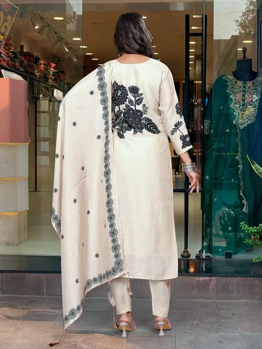 Premium Off-White Salwar Suit | Chinon & Viscose Gadhwal with Dupatta