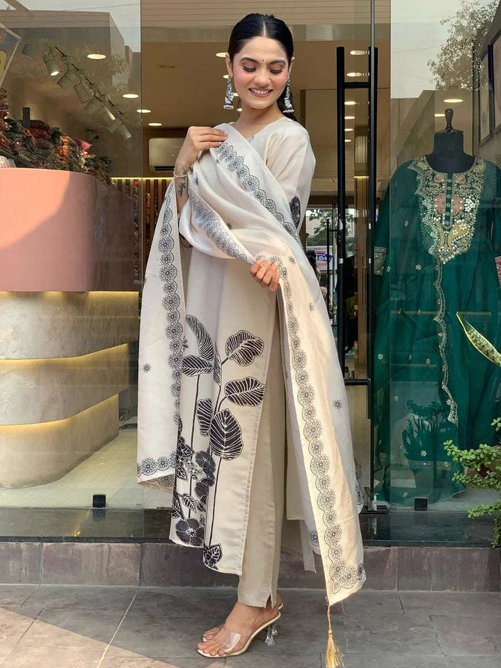 Premium Off-White Salwar Suit | Chinon & Viscose Gadhwal with Dupatta