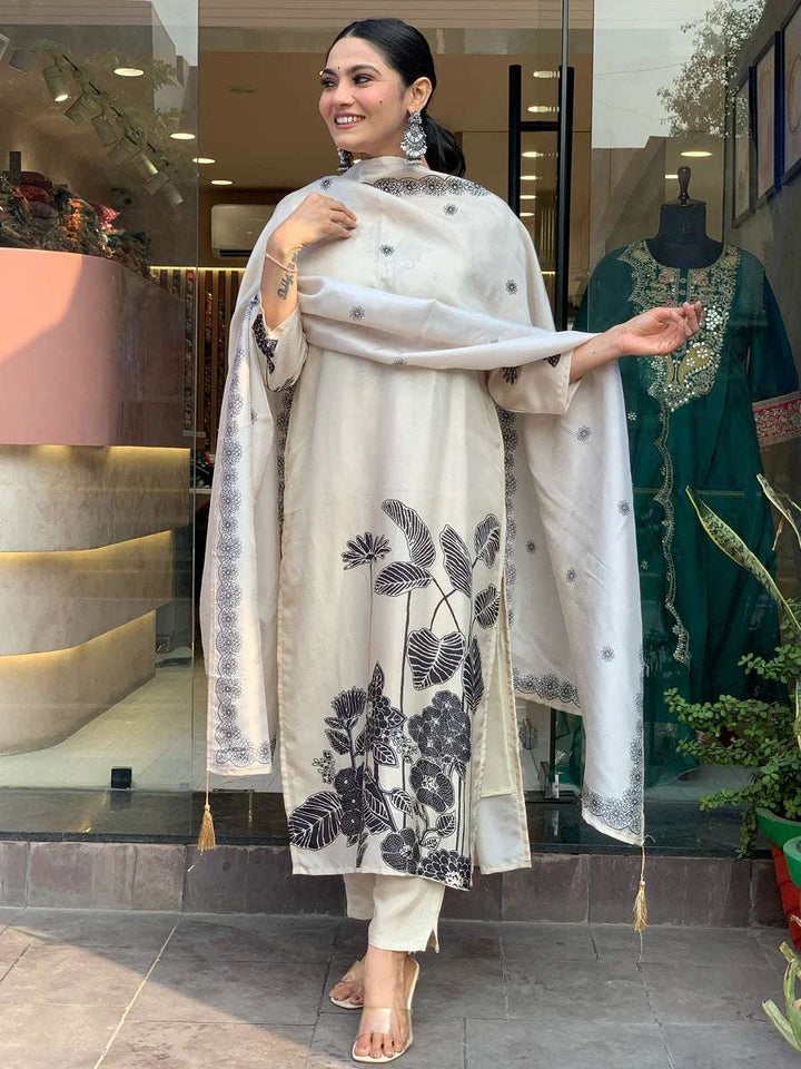 Premium Off-White Salwar Suit | Chinon & Viscose Gadhwal with Dupatta