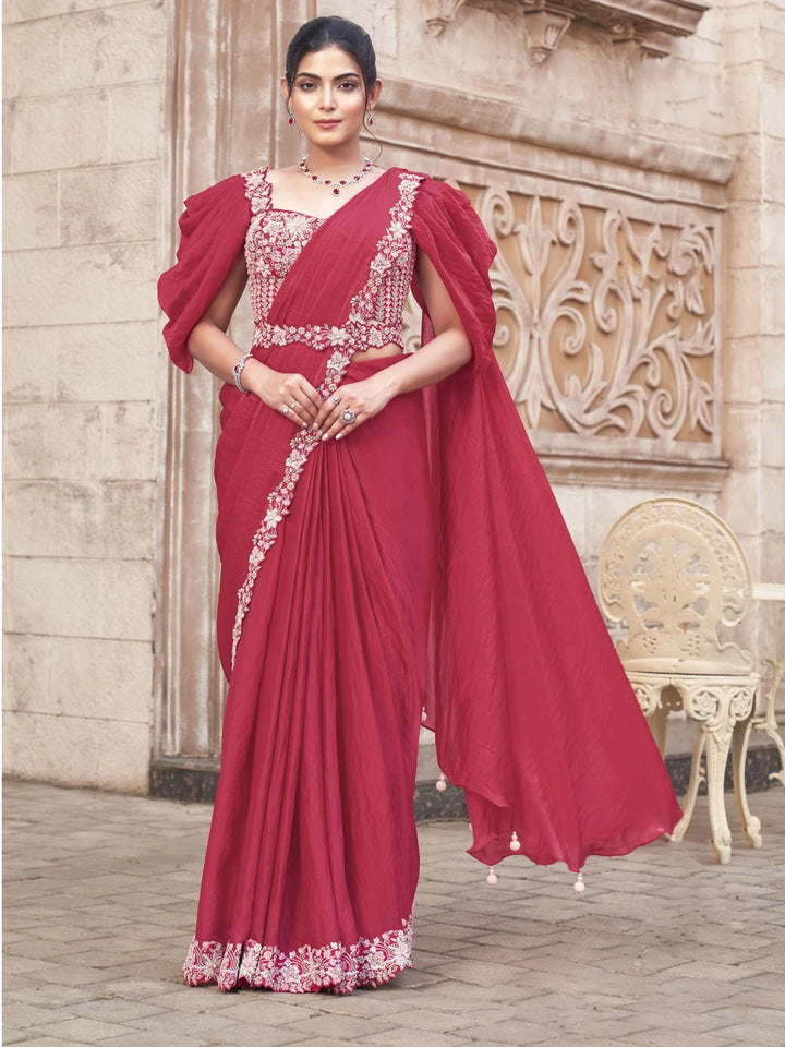 Elegant Gajari Saree | Two Tone Satin Silk with Handcrafted Work
