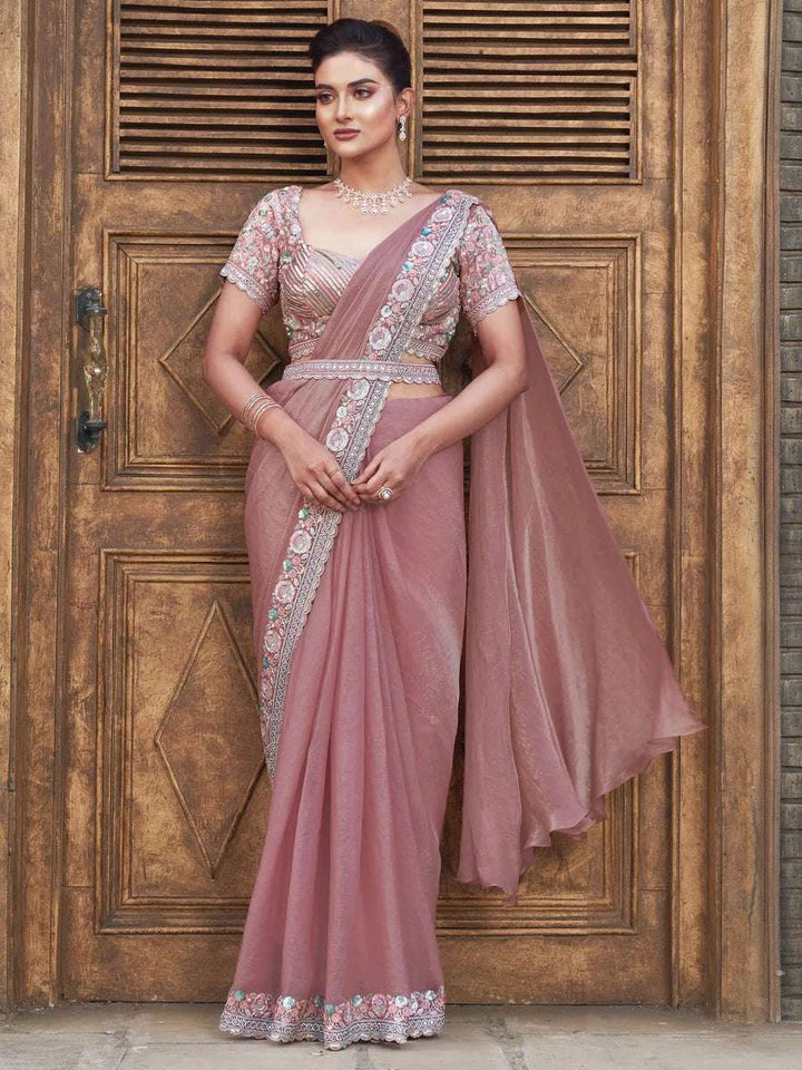 Trendy Light Peach Satin Silk Saree | Perfect for Special Occasions