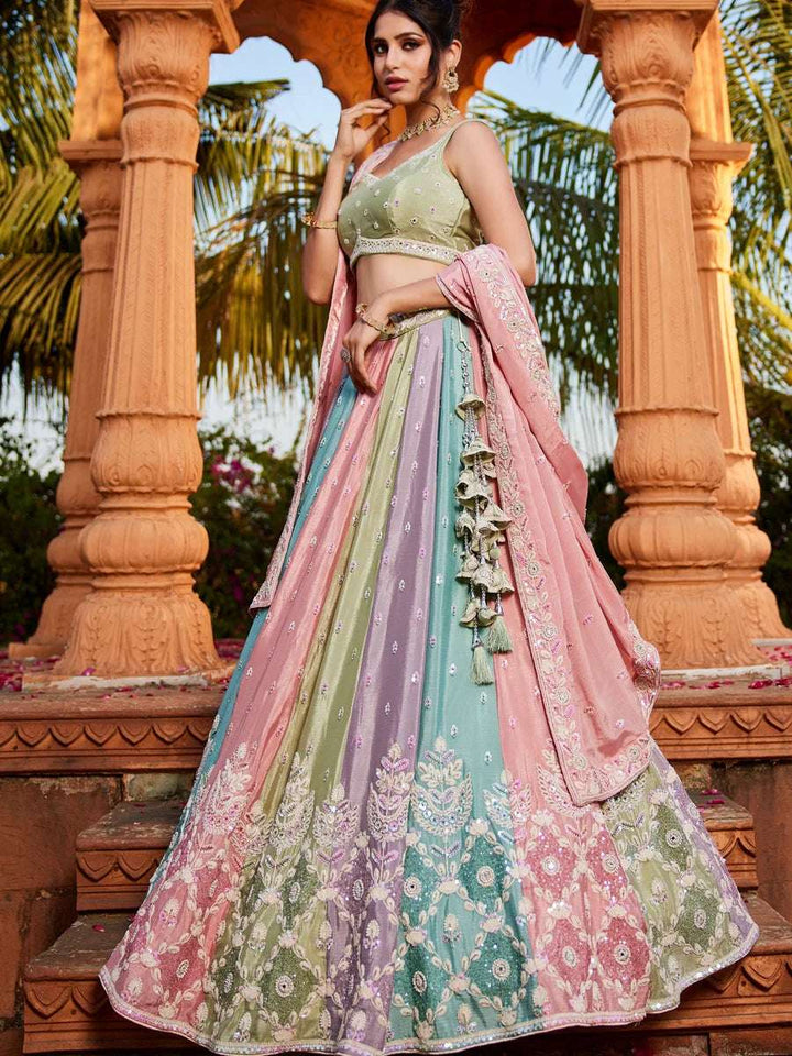 Graceful  Traditional Multicolor Chiffon Lehenga | Elegant Embroidery