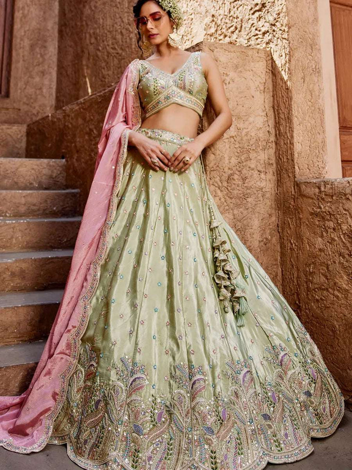 Exquisite Satin Lehenga | Designer Work & Graceful Chiffon Dupatta