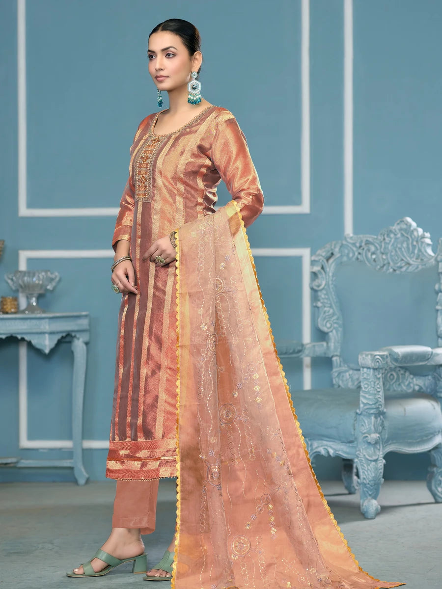 Elegant Viscose Organza Salwar Kameez | Embroidered & Handwork