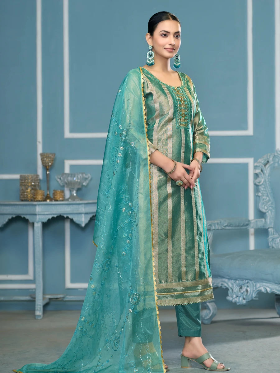 Rama Viscose Organza Salwar Kameez | Embroidery & Hand Work