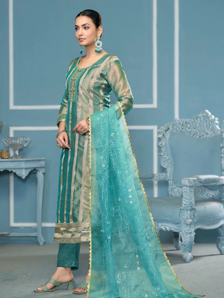 Rama Viscose Organza Salwar Kameez | Embroidery & Hand Work