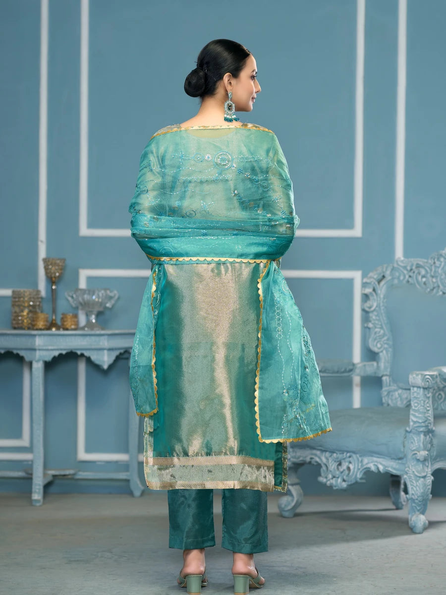 Rama Viscose Organza Salwar Kameez | Embroidery & Hand Work