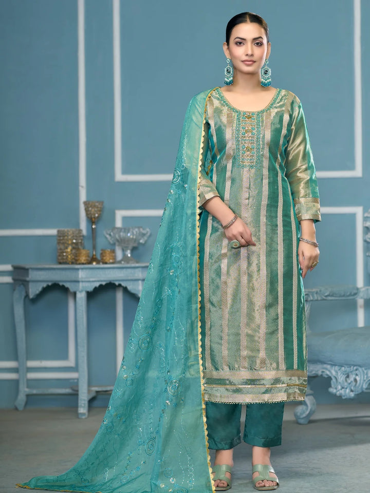 Rama Viscose Organza Salwar Kameez | Embroidery & Hand Work