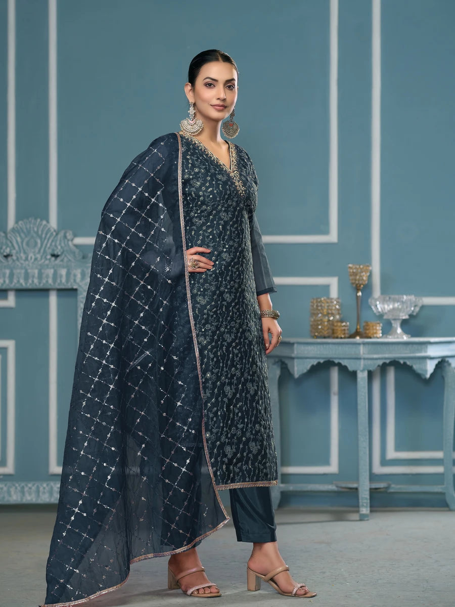 Stylish Handcrafted Embroidered Suit | Viscose Organza with Organza Dupatta