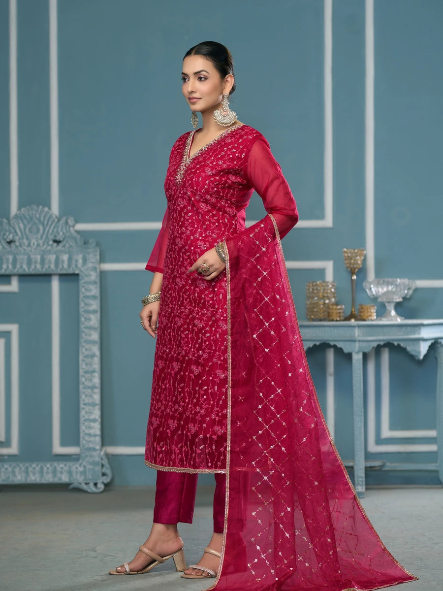 Stylish Handcrafted Embroidered Suit | Viscose Organza with Organza Dupatta