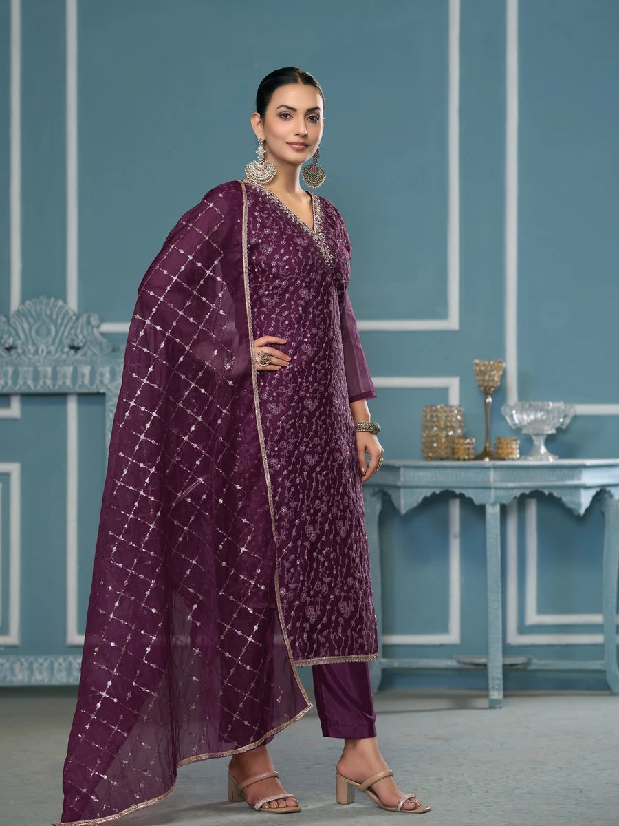 Stylish Handcrafted Embroidered Suit | Viscose Organza with Organza Dupatta
