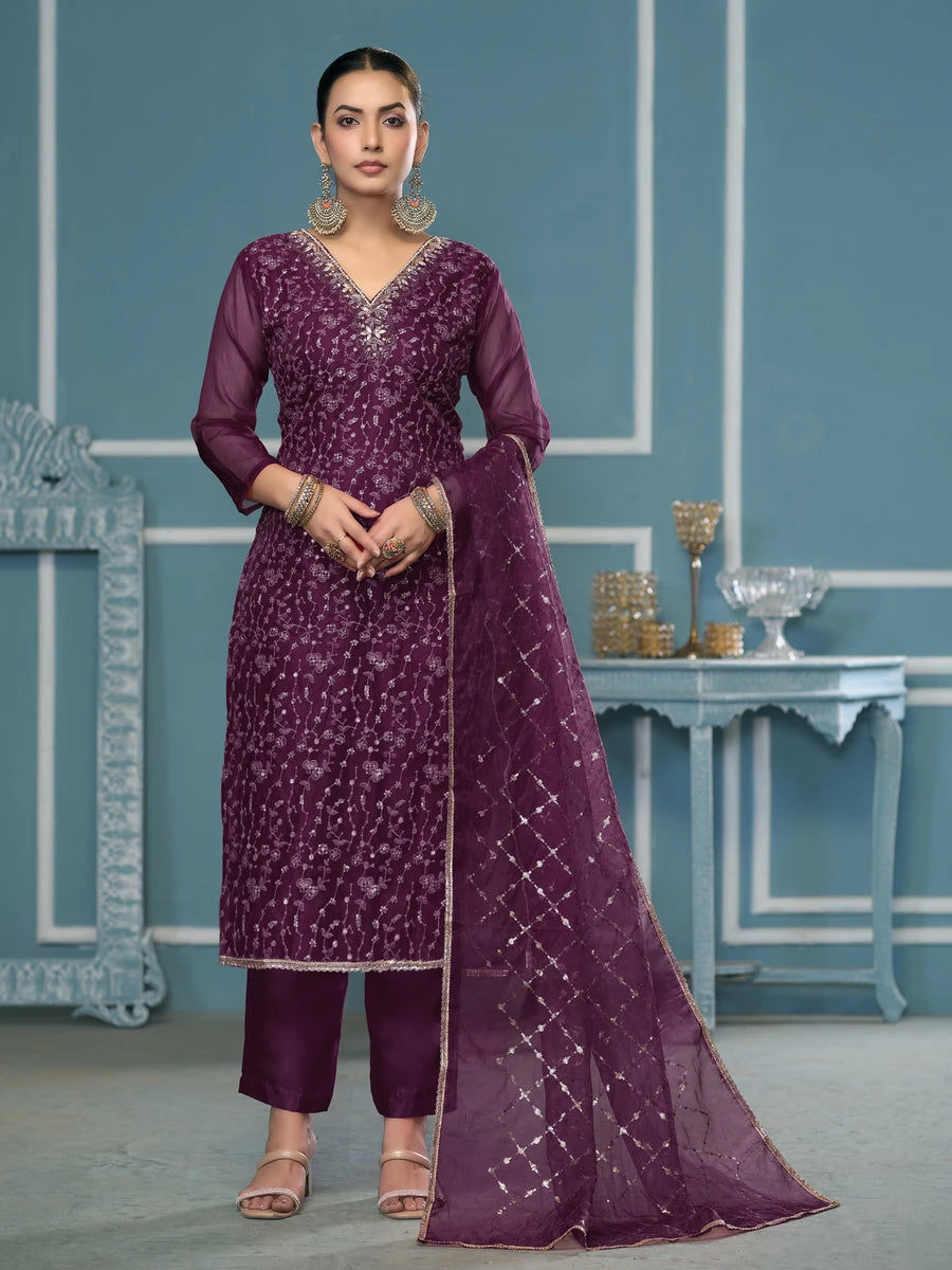 Stylish Handcrafted Embroidered Suit | Viscose Organza with Organza Dupatta