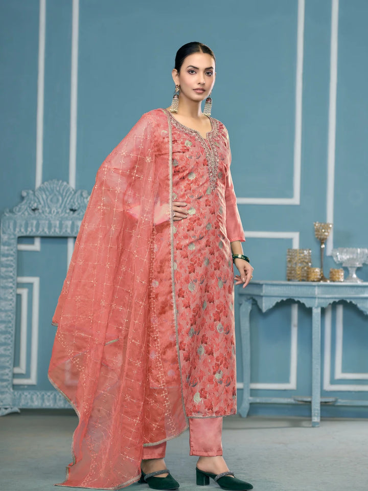Designer Printed Organza Suit | Embroidered & Hand Work