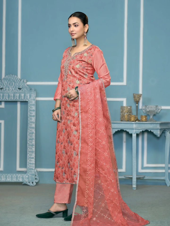 Designer Printed Organza Suit | Embroidered & Hand Work